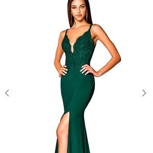 Cinderella Divine -Lace Deep V-Neck Trumpet Dress